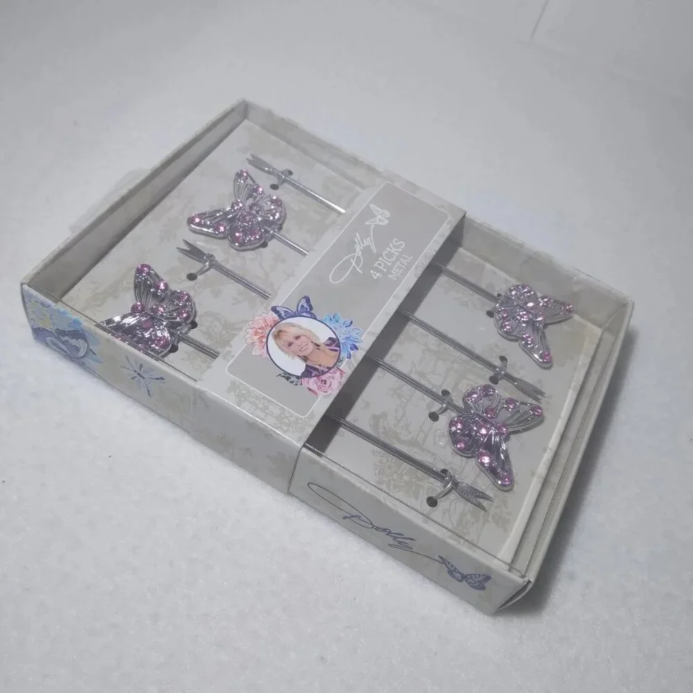 Dolly Parton 4 Appetizers Picks  Stainless Steel Butterfly New Box
